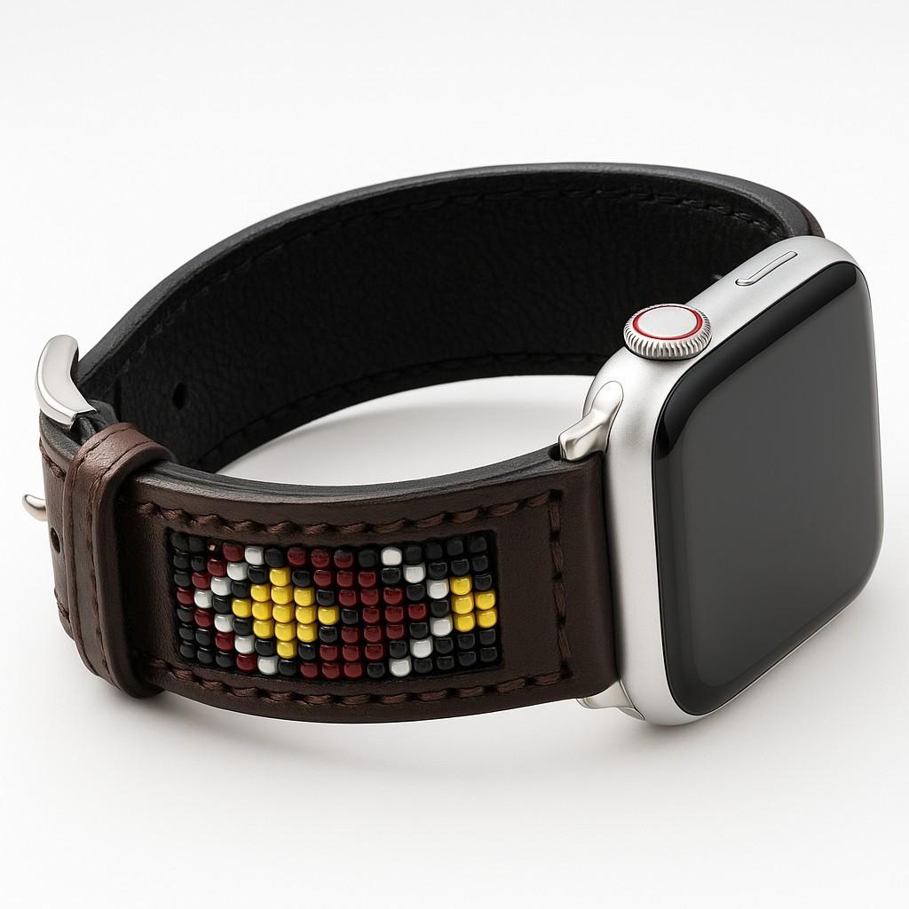 Western Seed Bead Leather Apple Watch Band – 42mm, 44mm, 45mm