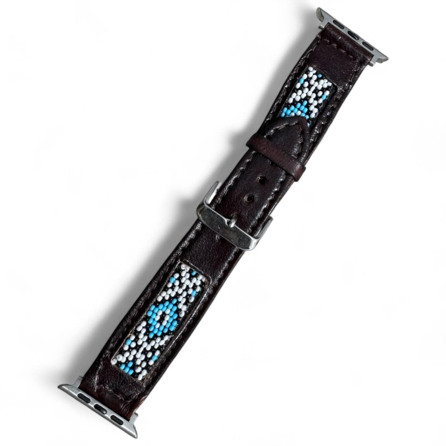 Western Seed Bead Leather Apple Watch Band – 42mm, 44mm, 45mm