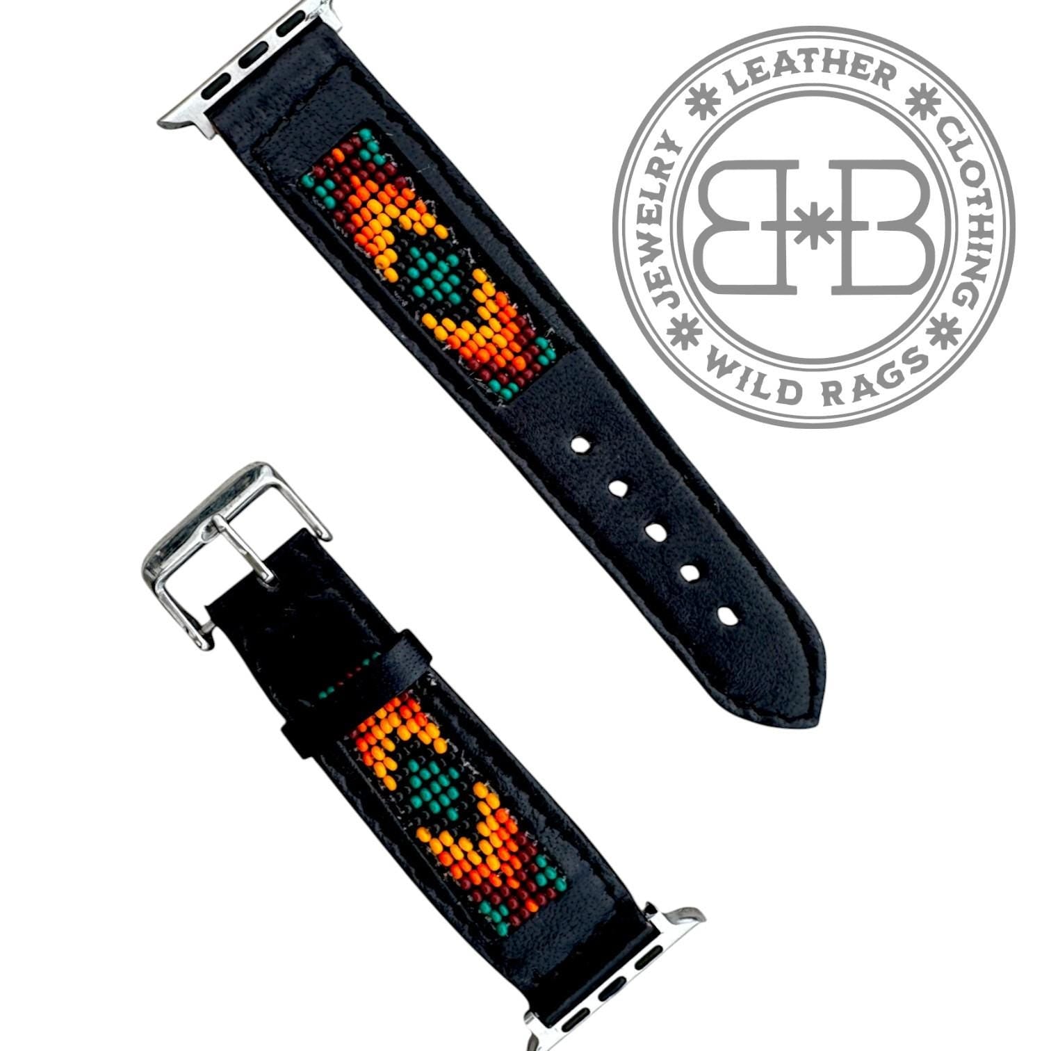 Western Seed Bead Leather Apple Watch Band – 42mm, 44mm, 45mm