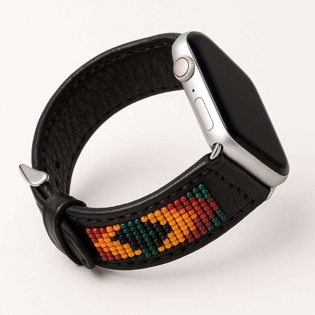 Western Seed Bead Leather Apple Watch Band – 42mm, 44mm, 45mm