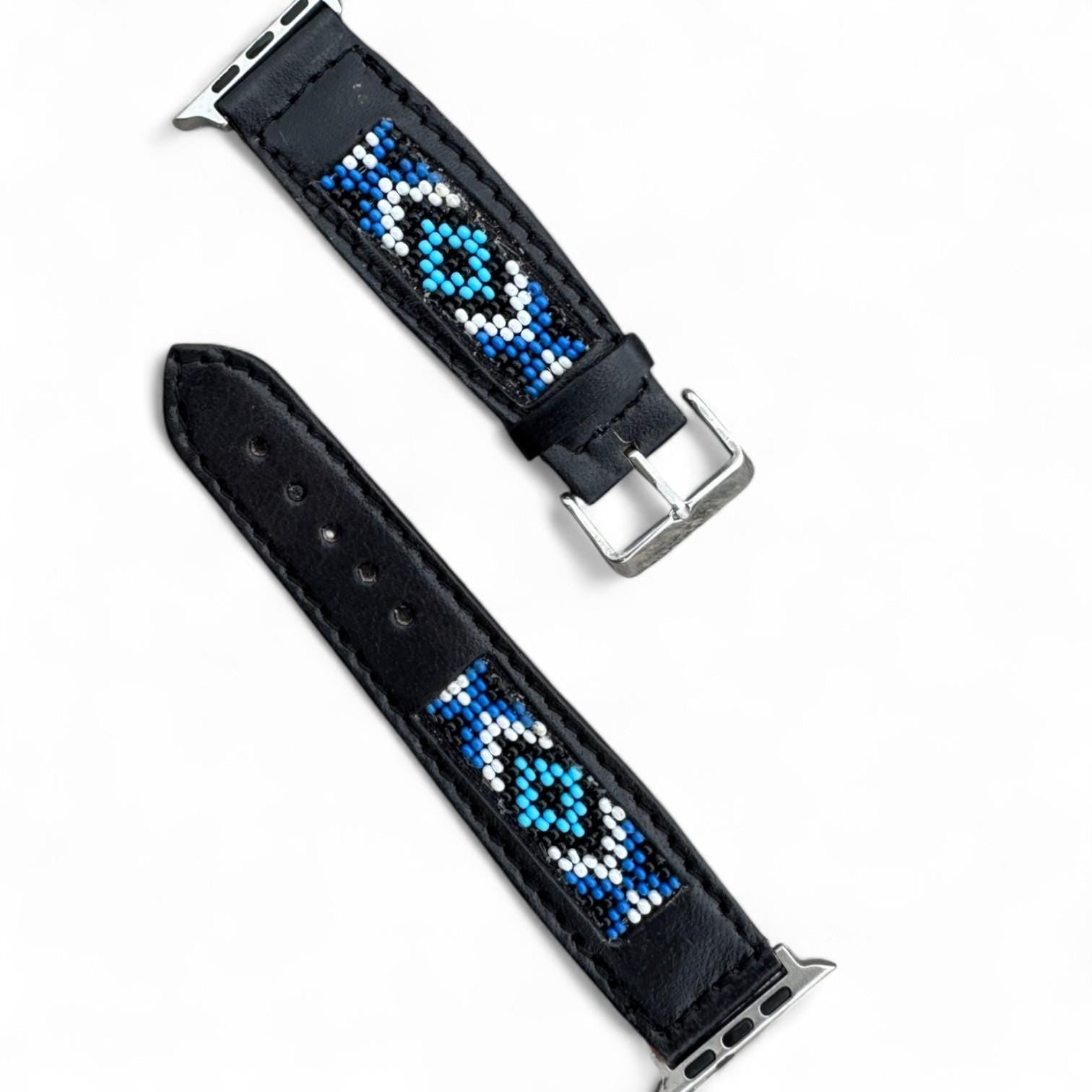 Western Seed Bead Leather Apple Watch Band – 42mm, 44mm, 45mm
