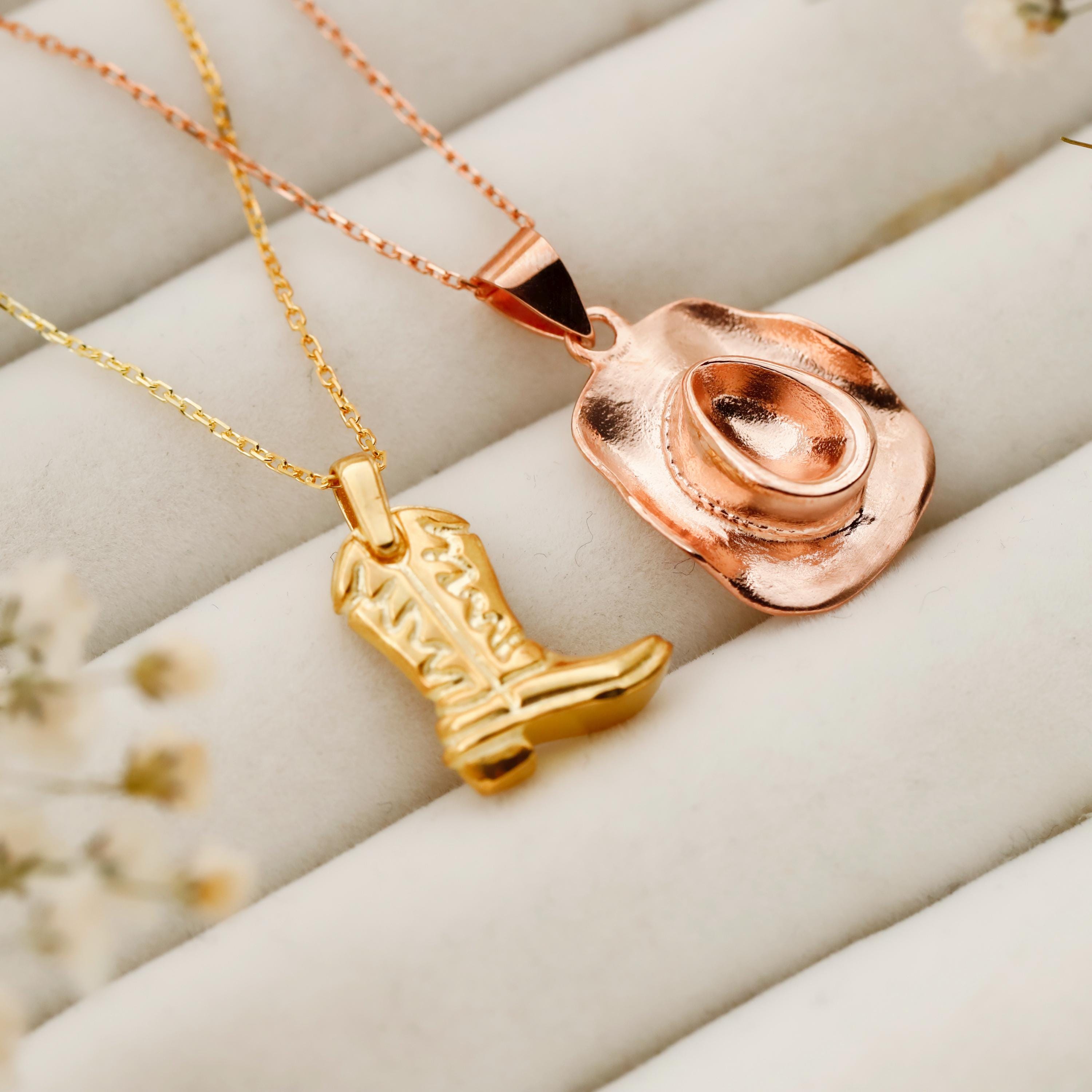 Cowboy Hat & Boots Set Necklaces – 925 Sterling Silver Western Jewelry