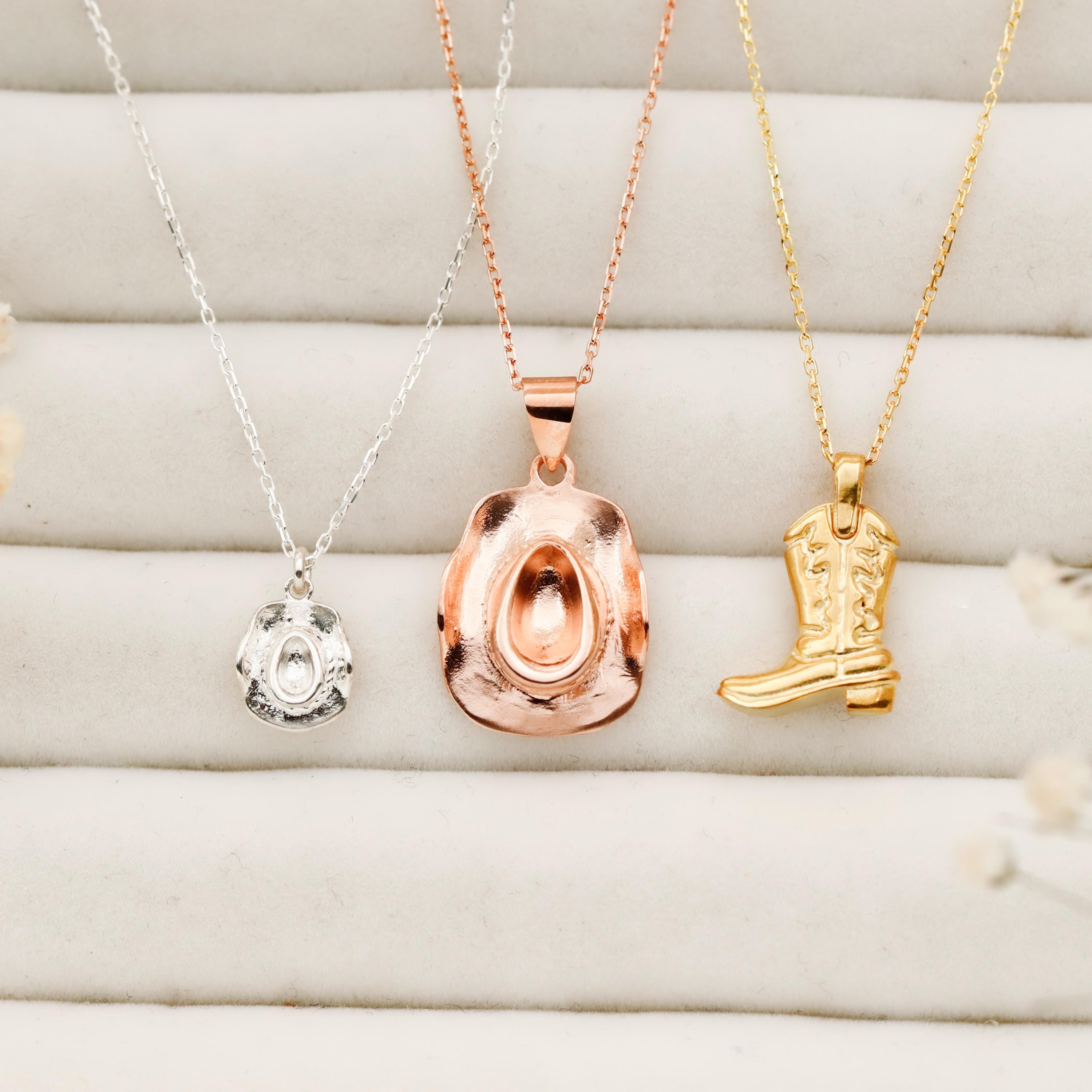 Cowboy Hat & Boots Set Necklaces – 925 Sterling Silver Western Jewelry