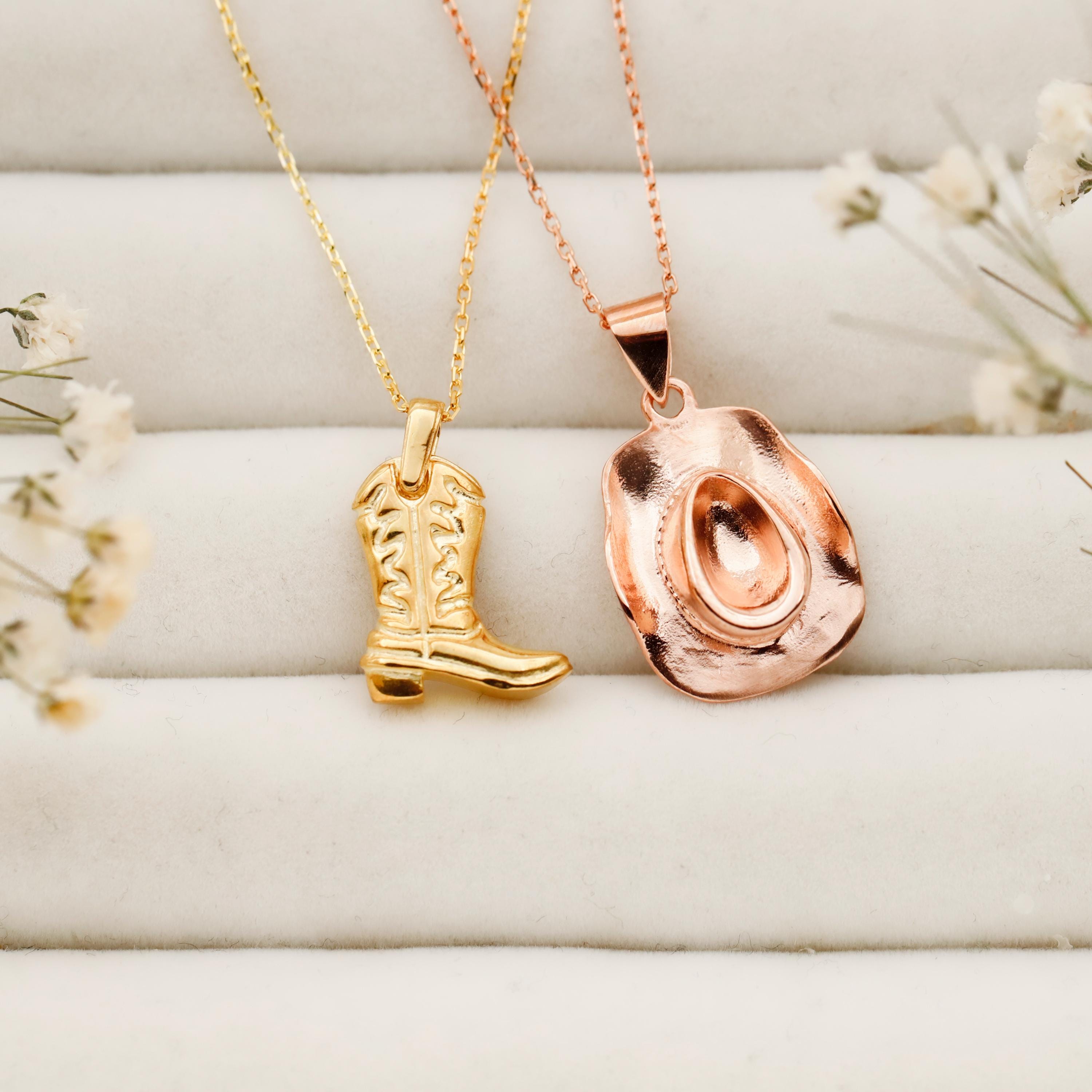 Cowboy Hat & Boots Set Necklaces – 925 Sterling Silver Western Jewelry