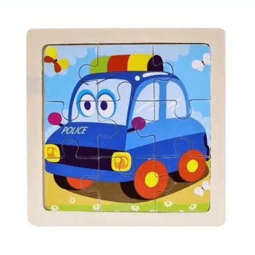 Children's puzzle with a cartoon police car on a white background
