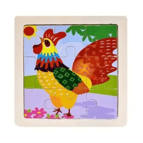 Colorful rooster puzzle on a white background