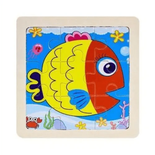 Children's puzzle with a fish design on a blue background