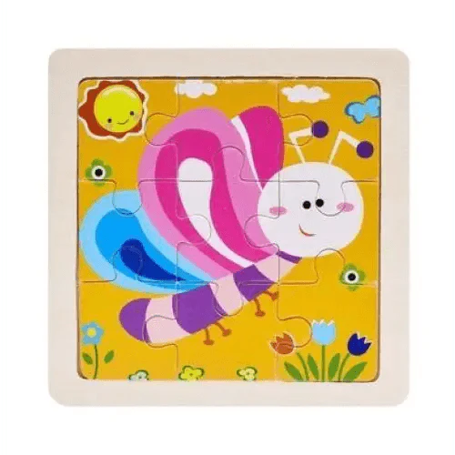 Children's puzzle with a cartoon character on a yellow background