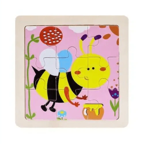 Children's puzzle with a bee design on a pink background