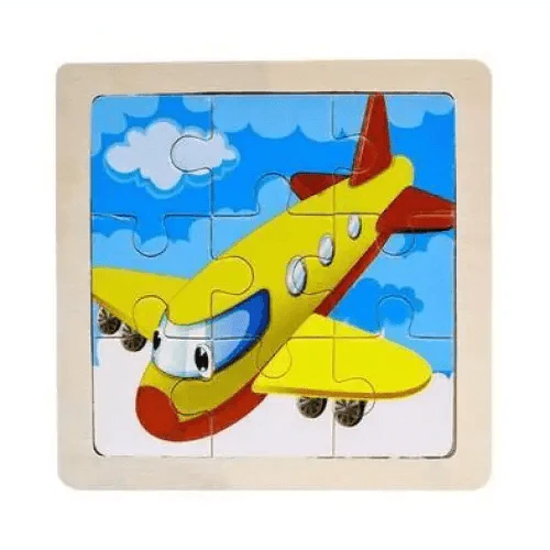 Children's puzzle with a cartoon airplane design on a white background