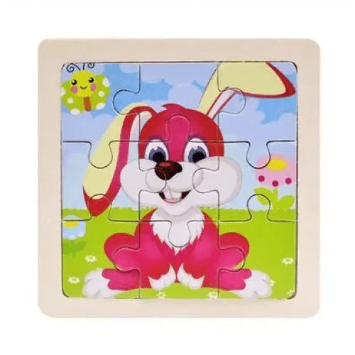 Children's puzzle with a cartoon rabbit design on a white background