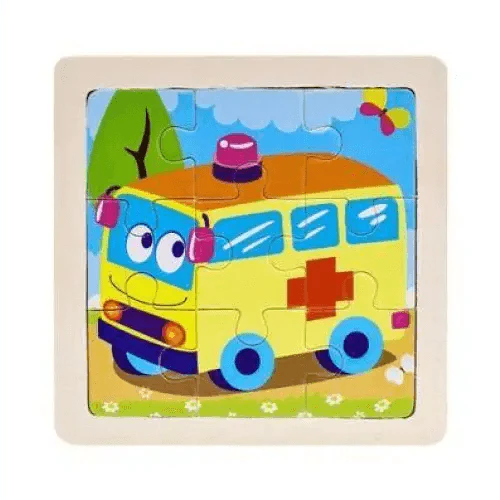 Children's puzzle with a colorful ambulance design on a white background
