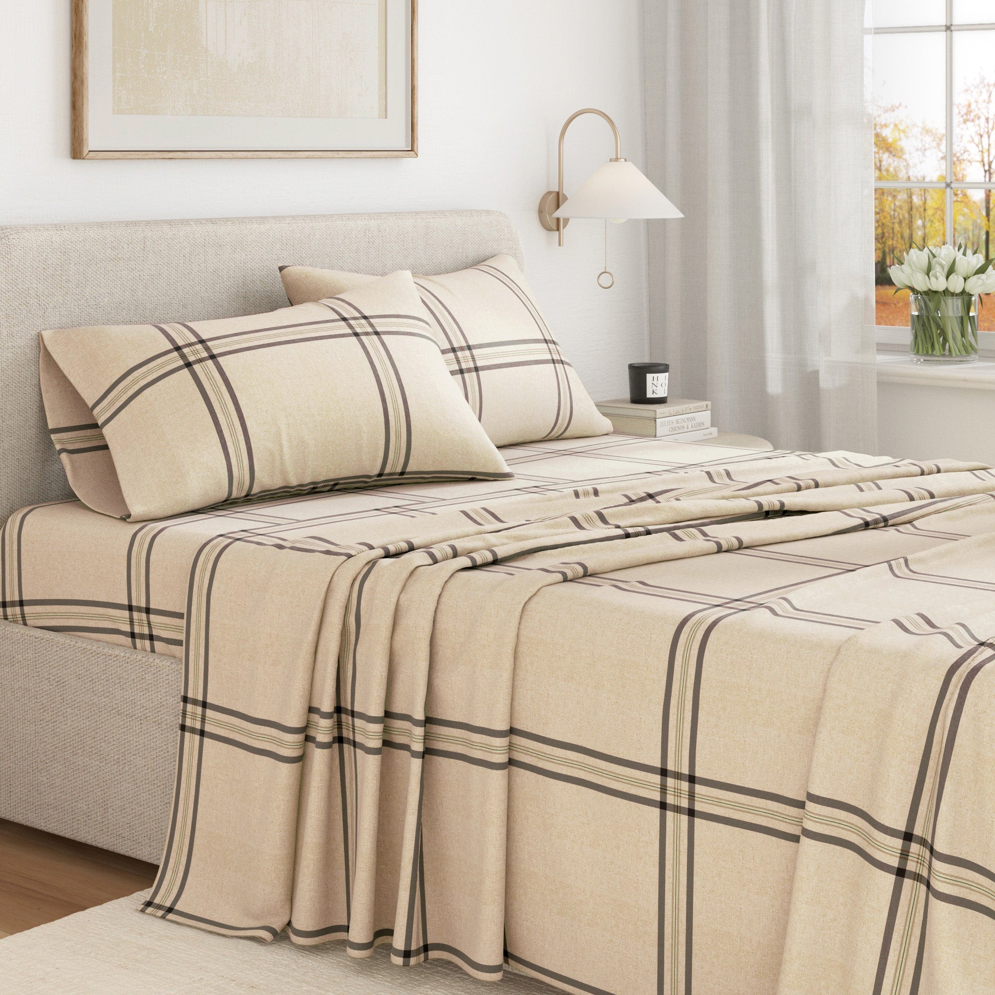 Turkish Cotton Flannel Sheet Set — Plaid & Stripe, Double-Brushed | OEKO-TEX® Certified