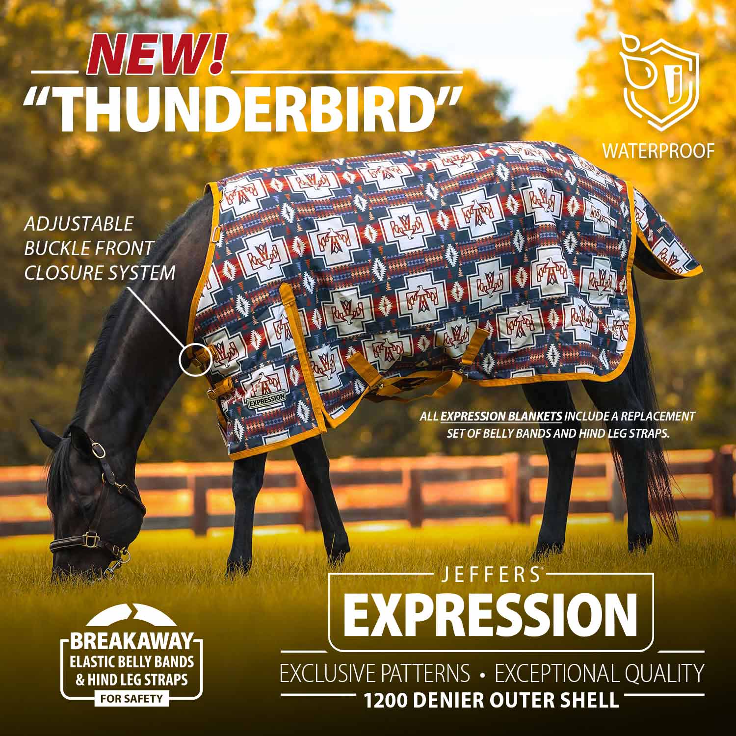 Jeffers Expression 1200D Turnout Horse Blanket — 240g Waterproof & Breathable