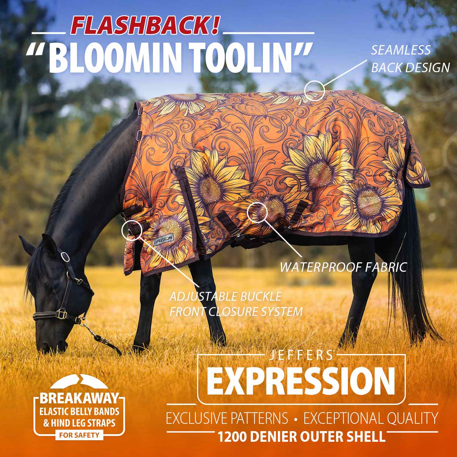 Jeffers Expression 1200D Turnout Horse Blanket — 240g Waterproof & Breathable