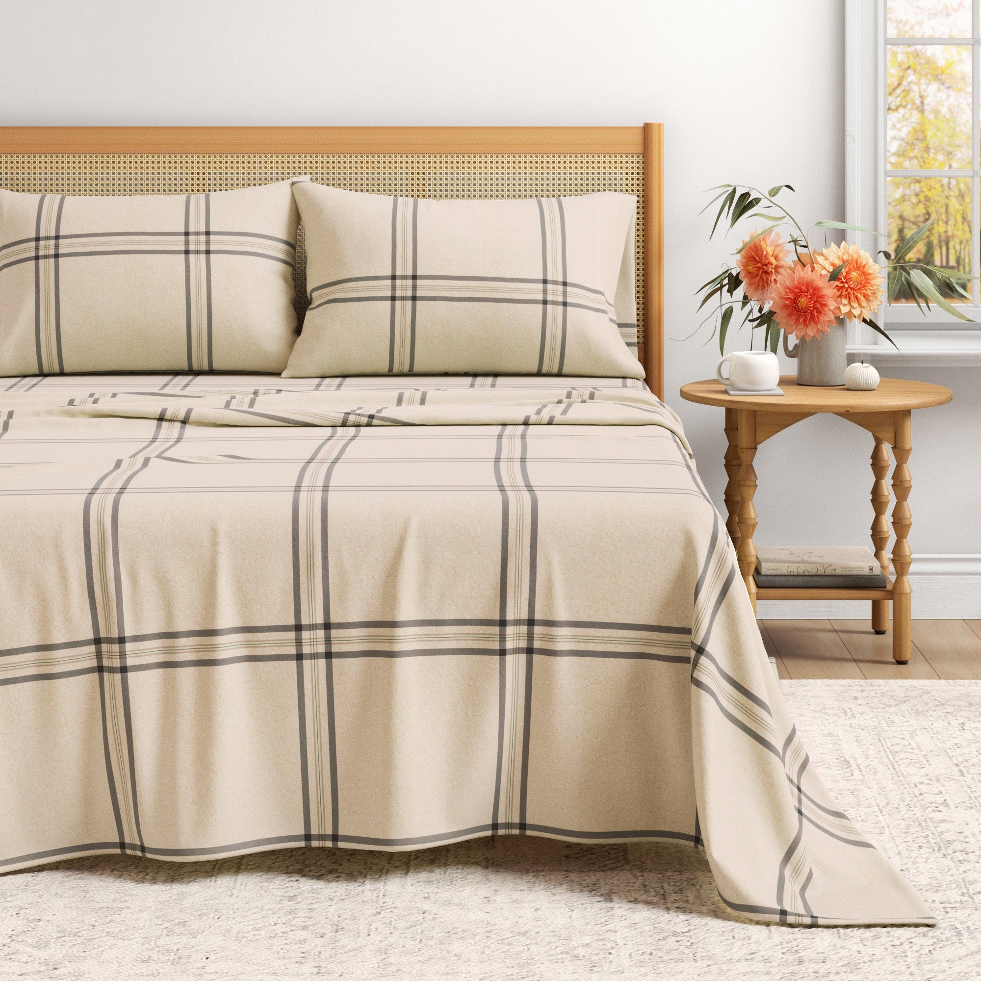 Turkish Cotton Flannel Sheet Set — Plaid & Stripe, Double-Brushed | OEKO-TEX® Certified