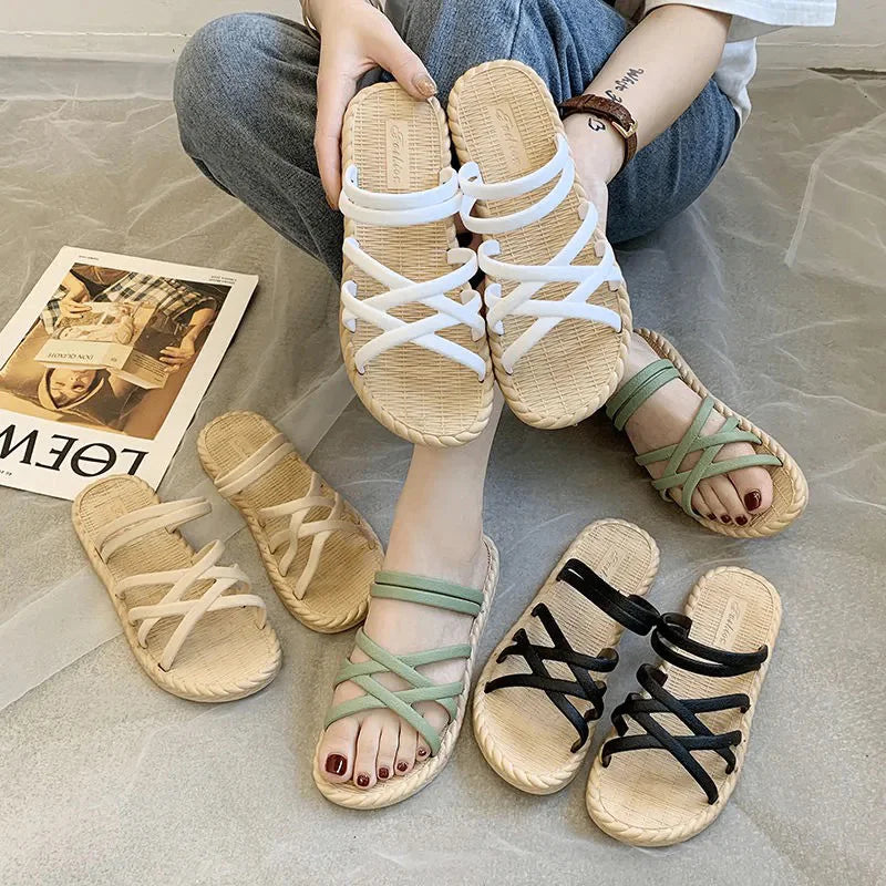 Women's Flat Sandals with Thick Sole – Lightweight Summer Slides in 4 Colors