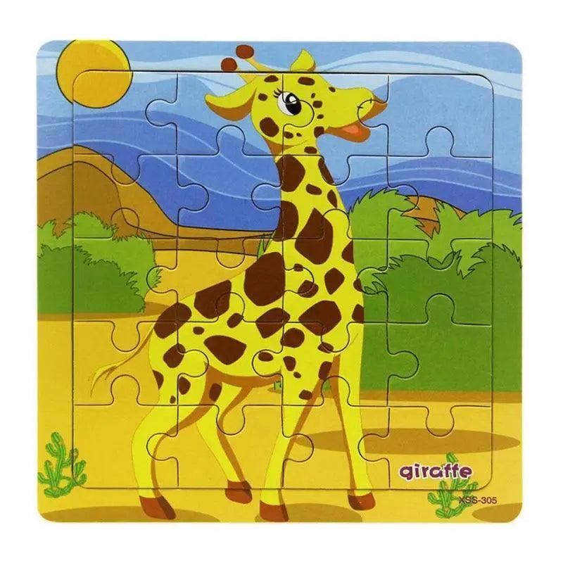 Children's puzzle with a cartoon giraffe on a colorful background