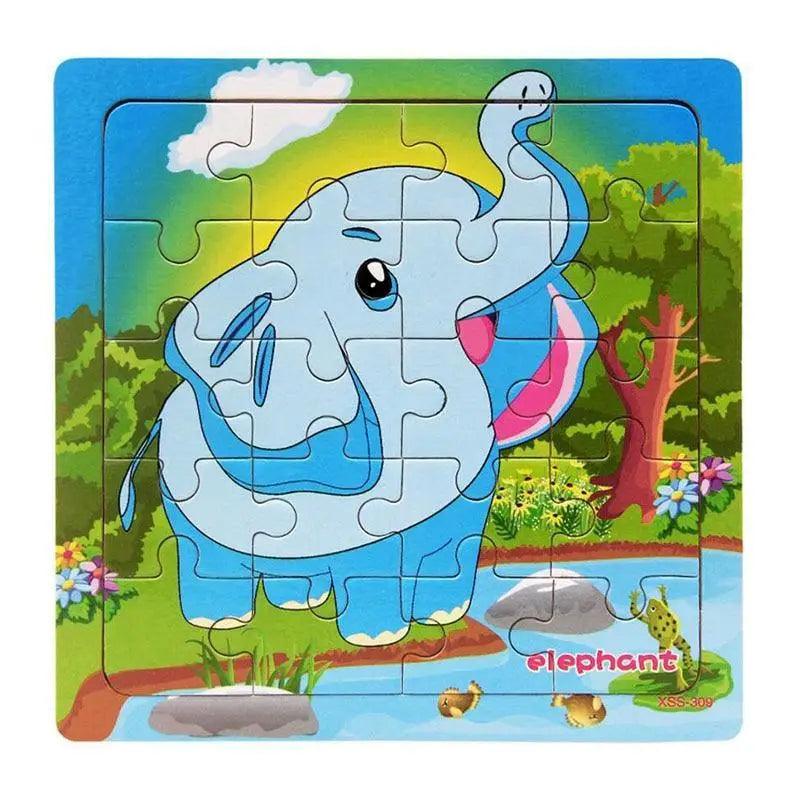 Children's puzzle with a cartoon elephant in a forest setting