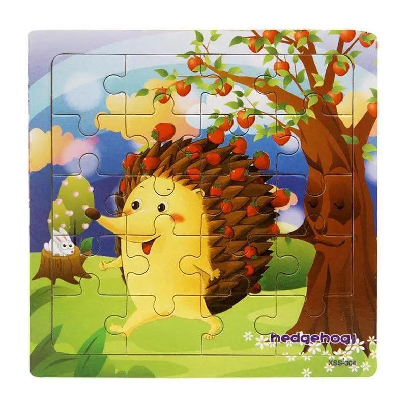 Children's puzzle with a hedgehog and apple tree design