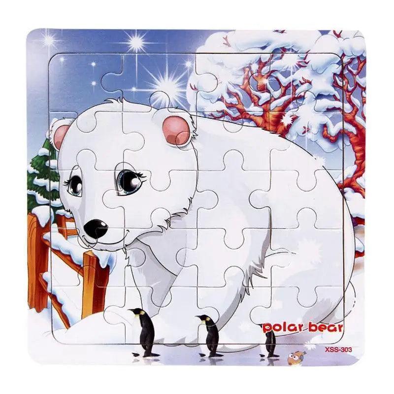 Children's puzzle with a polar bear design on a snowy background