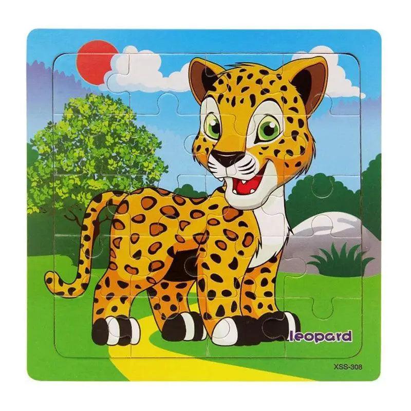Children's puzzle with a cartoon leopard on a colorful background
