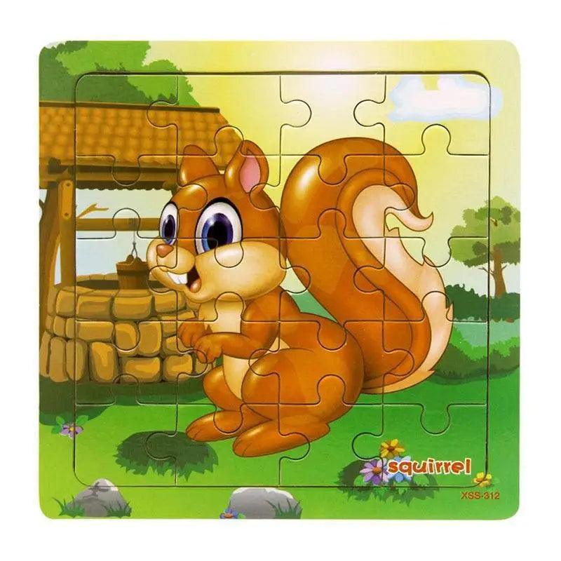 Children's puzzle with a cartoon squirrel design on a colorful background