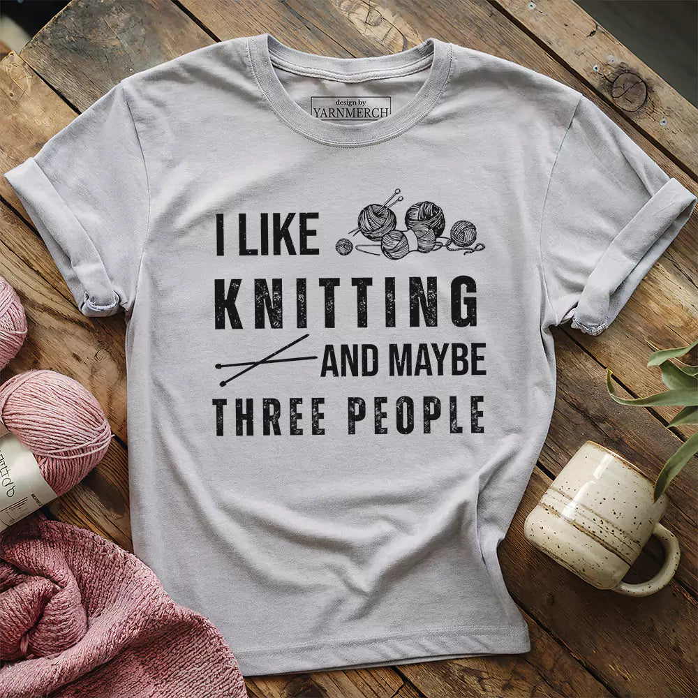 Knitting & 3 People T-Shirt | Funny Knitting Graphic Tee for Yarn Lovers