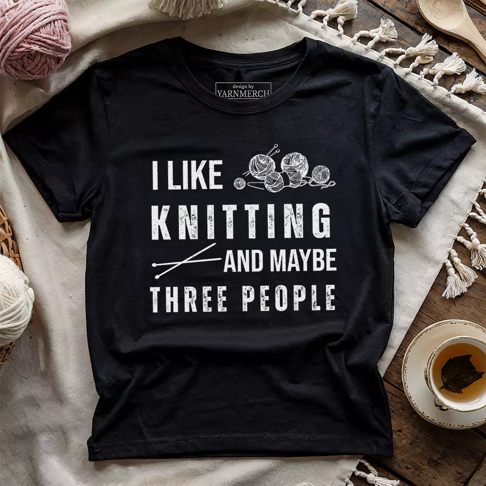 Knitting & 3 People T-Shirt | Funny Knitting Graphic Tee for Yarn Lovers