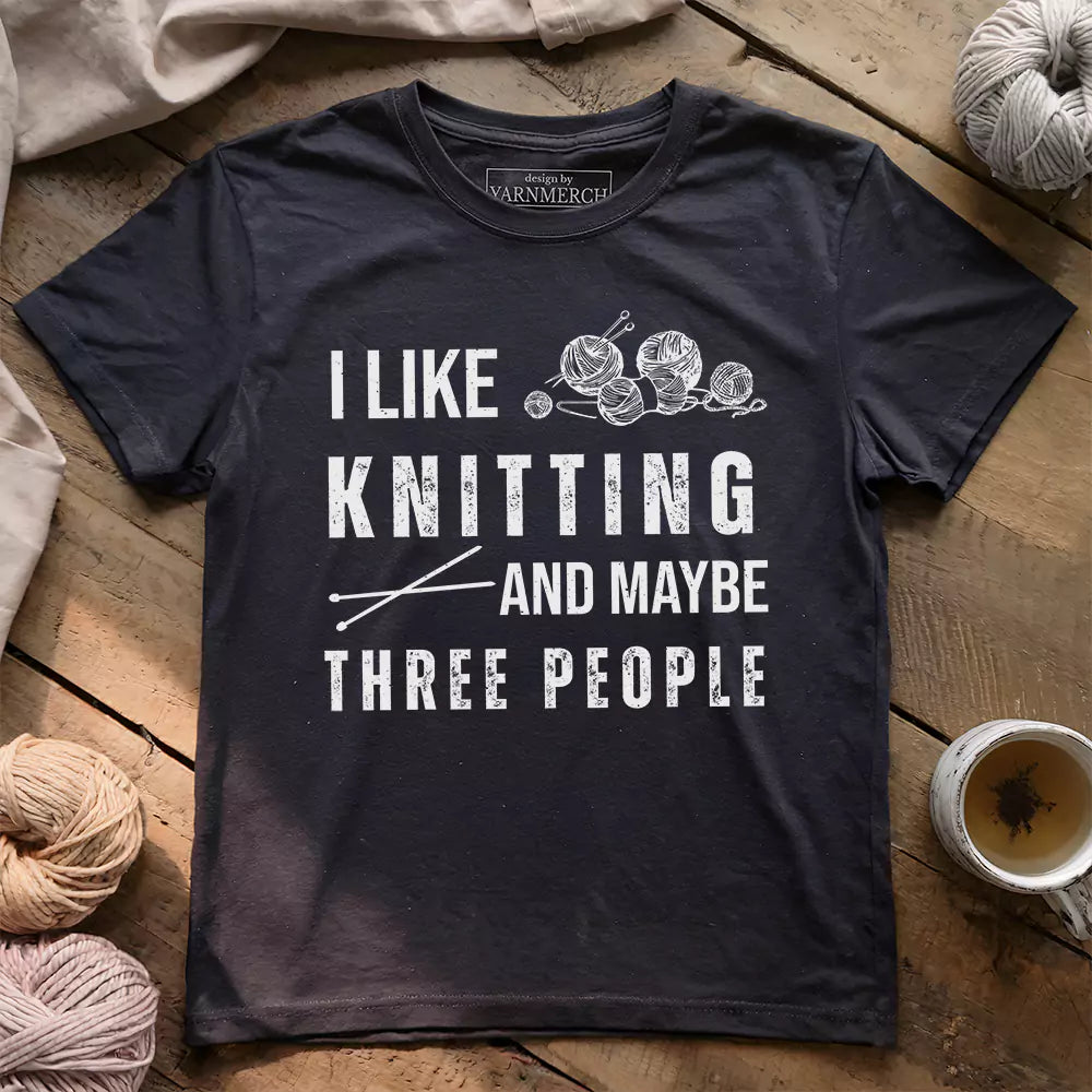 Knitting & 3 People T-Shirt | Funny Knitting Graphic Tee for Yarn Lovers