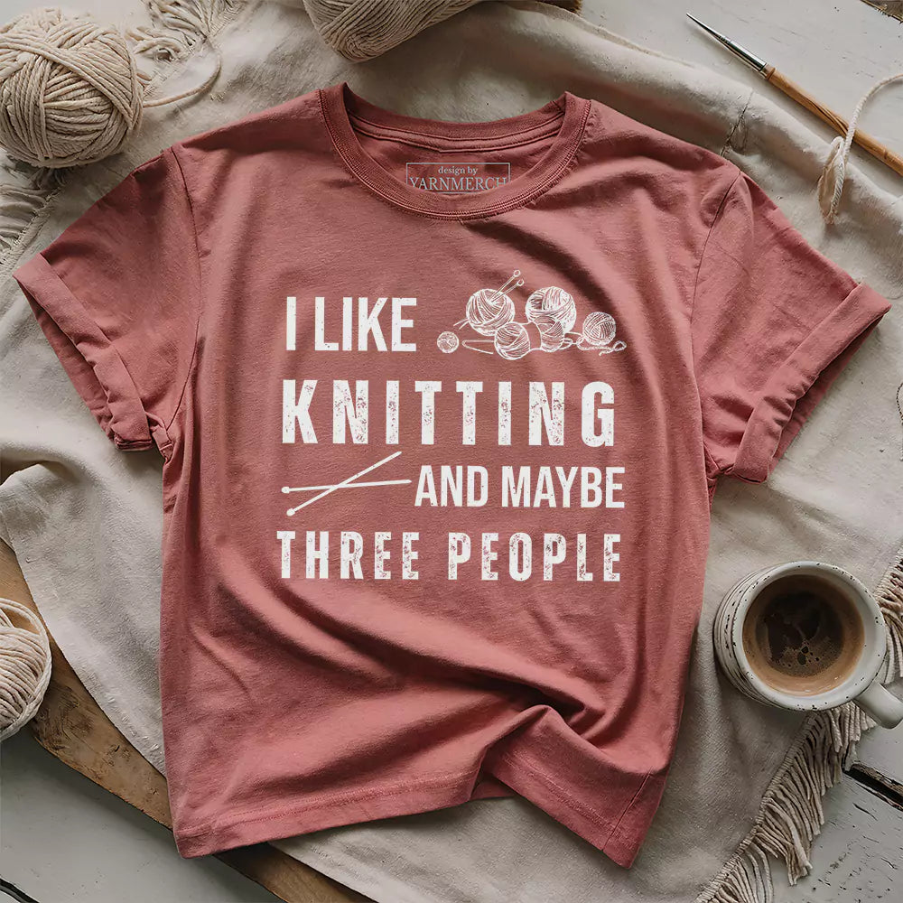 Knitting & 3 People T-Shirt | Funny Knitting Graphic Tee for Yarn Lovers