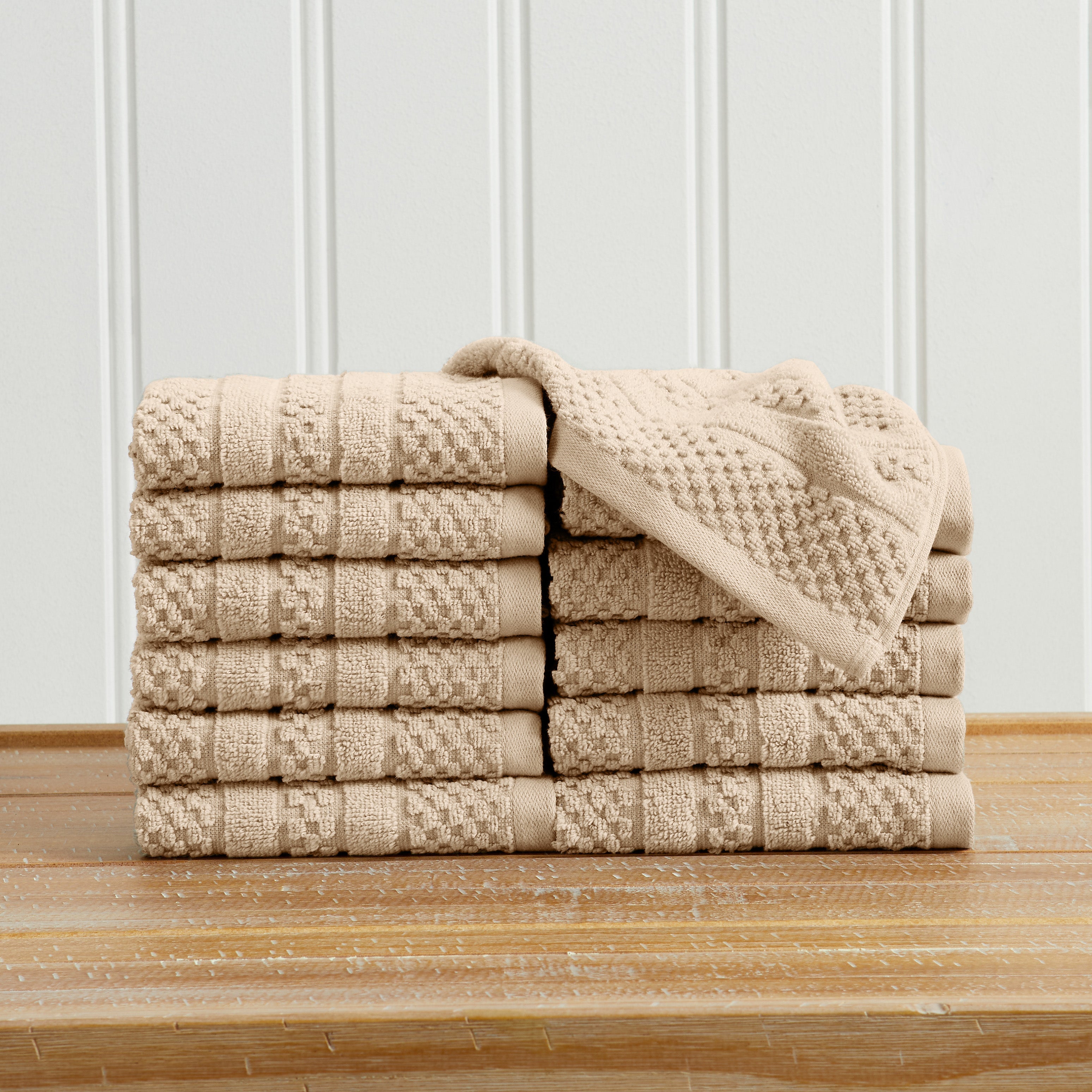 Checkered Jacquard Bath Towel Set — Modern Woven Texture | Solid Color