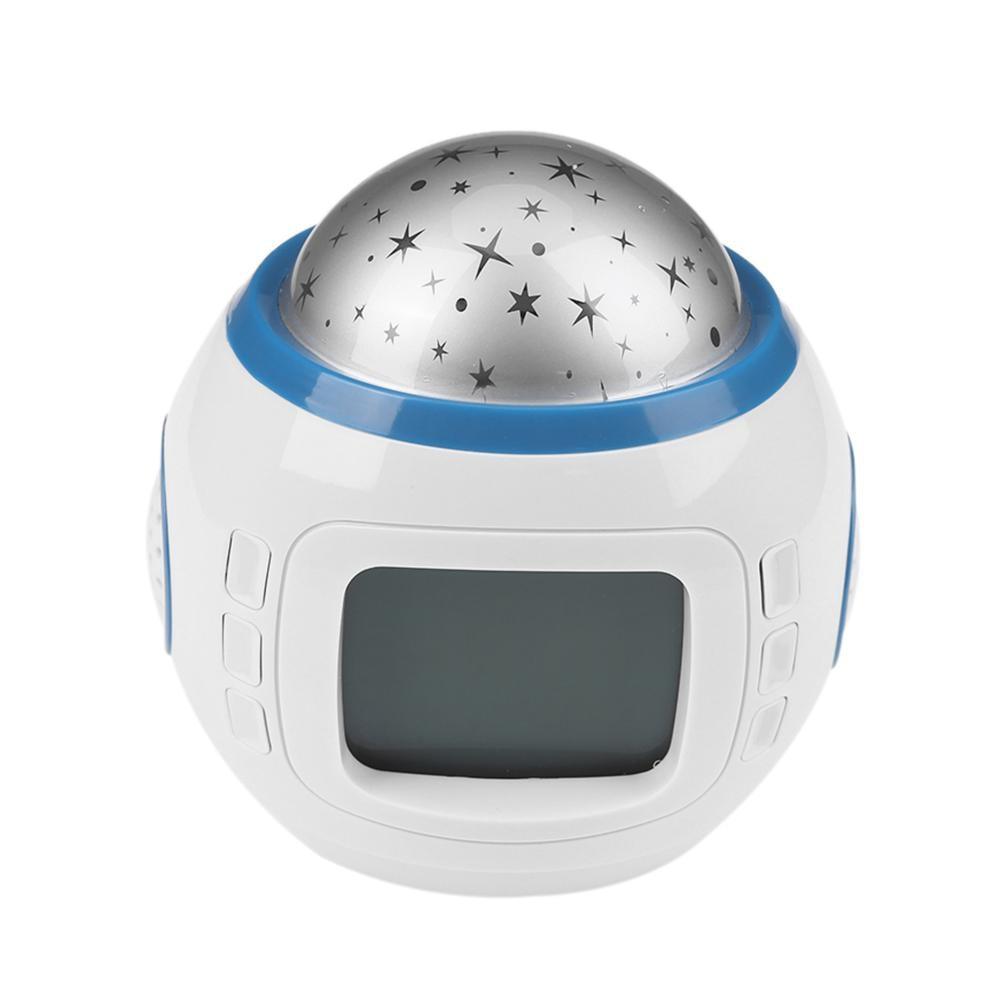 White and blue night light with star projector on a white background