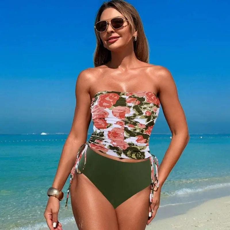 Leopard Bandeau High-Waisted Bikini – Two-Piece Swimsuit for Women