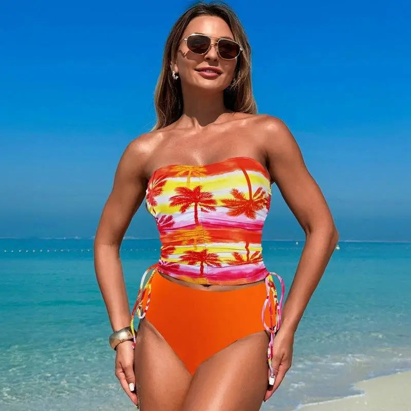 Leopard Bandeau High-Waisted Bikini – Two-Piece Swimsuit for Women