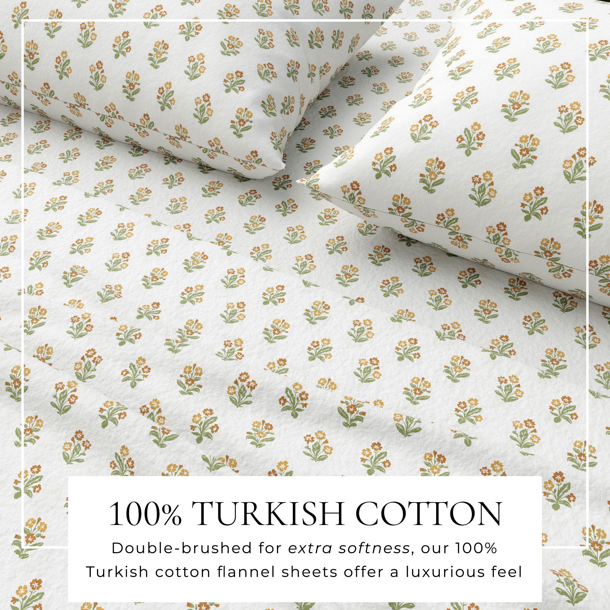 Turkish Cotton Flannel Sheet Set — Double-Brushed, Floral Print | OEKO-TEX® Certified