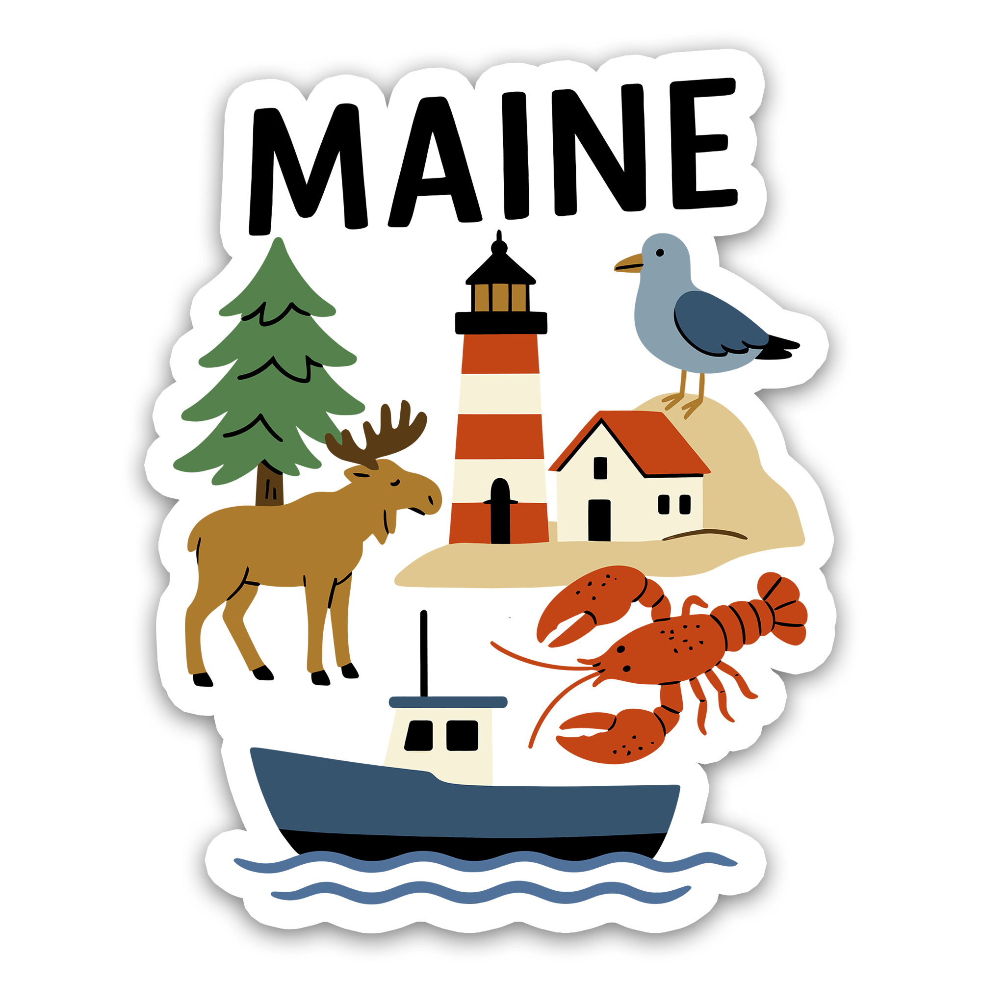 Maine State Icons Sticker | Pine Tree State Vinyl Decal