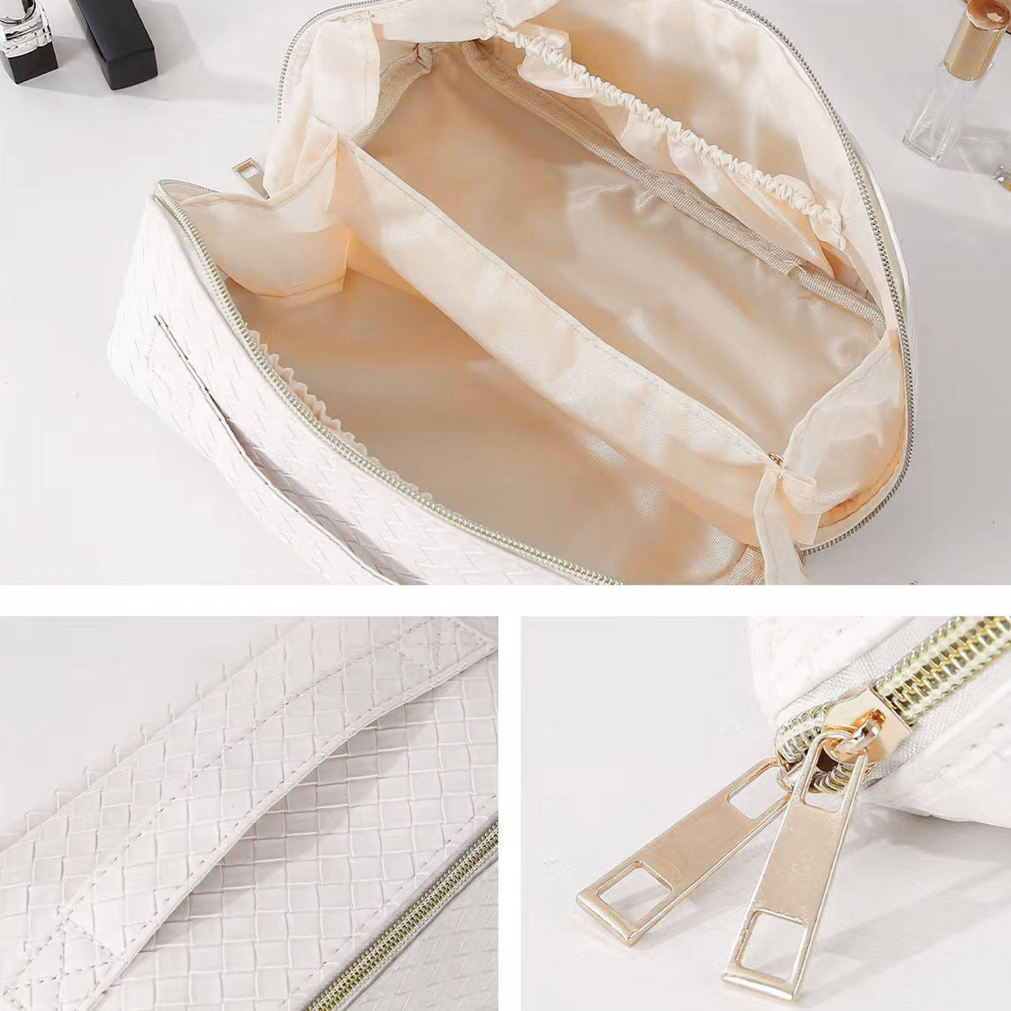 White PU Leather Makeup Bag – Large Capacity Travel Organizer