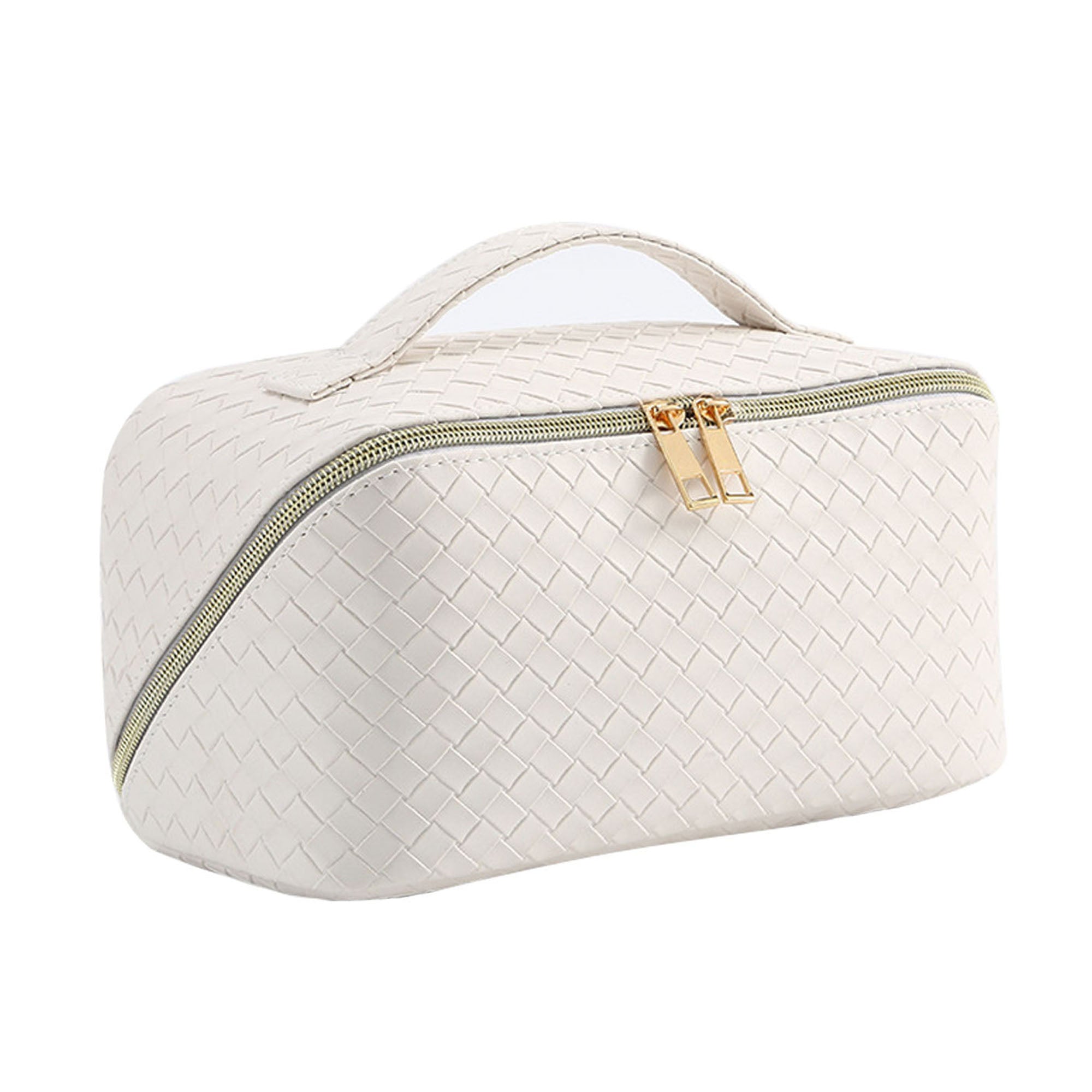White PU Leather Makeup Bag – Large Capacity Travel Organizer