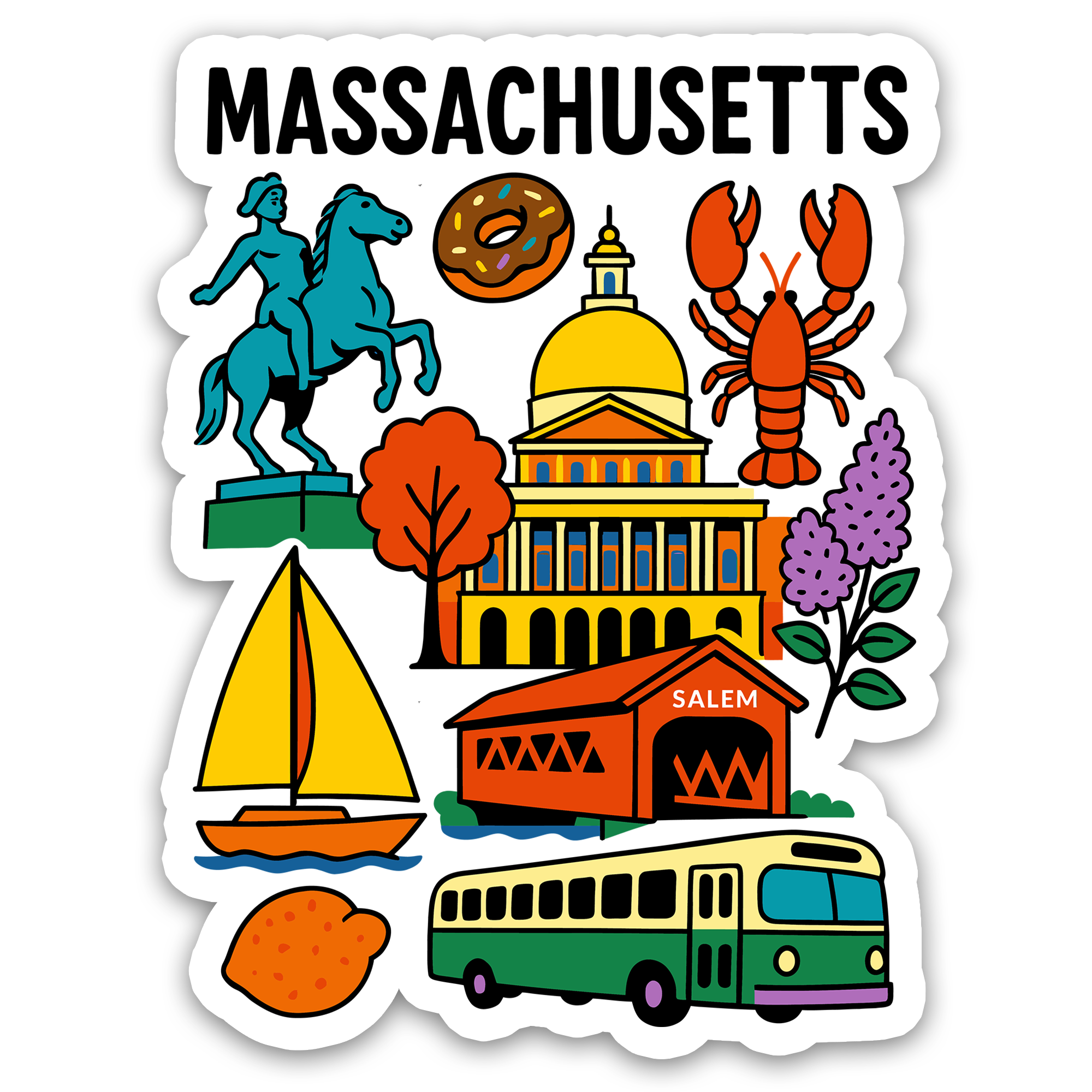 Massachusetts State Icons Vinyl Sticker | Bay State Decal