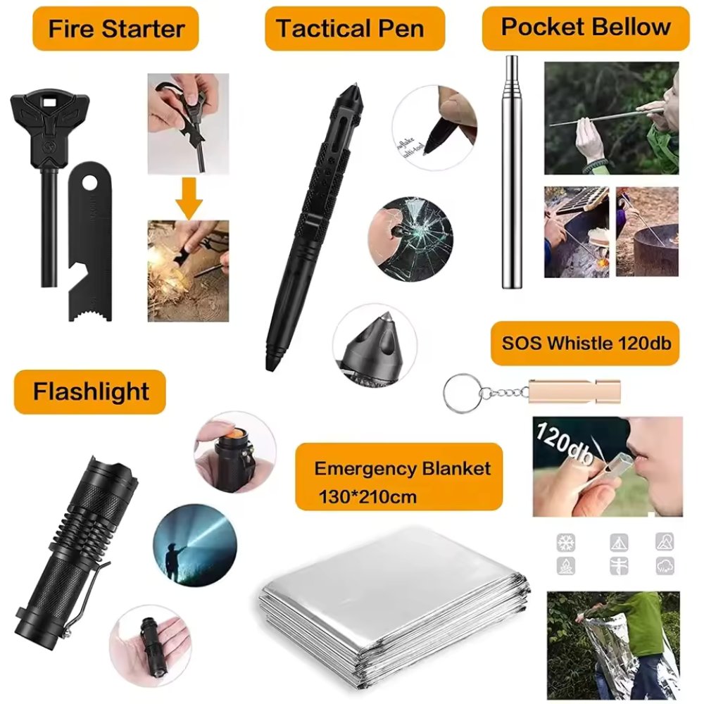 31-Piece Survival Gear Kit | Tactical Emergency Equipment Bag