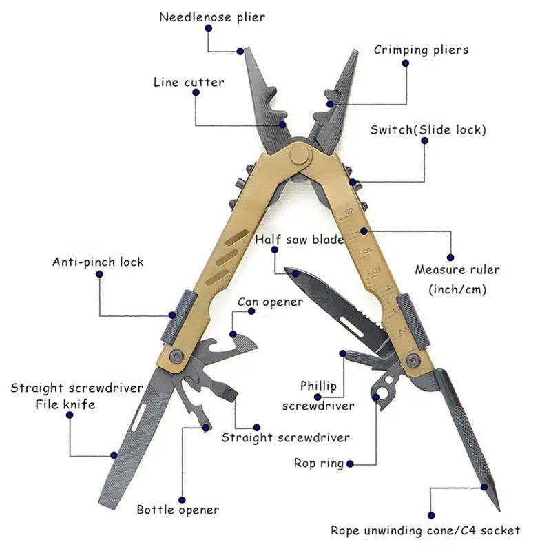 Edelstahl-Multitool Klappzange | Messer, Schraubendreher & mehr