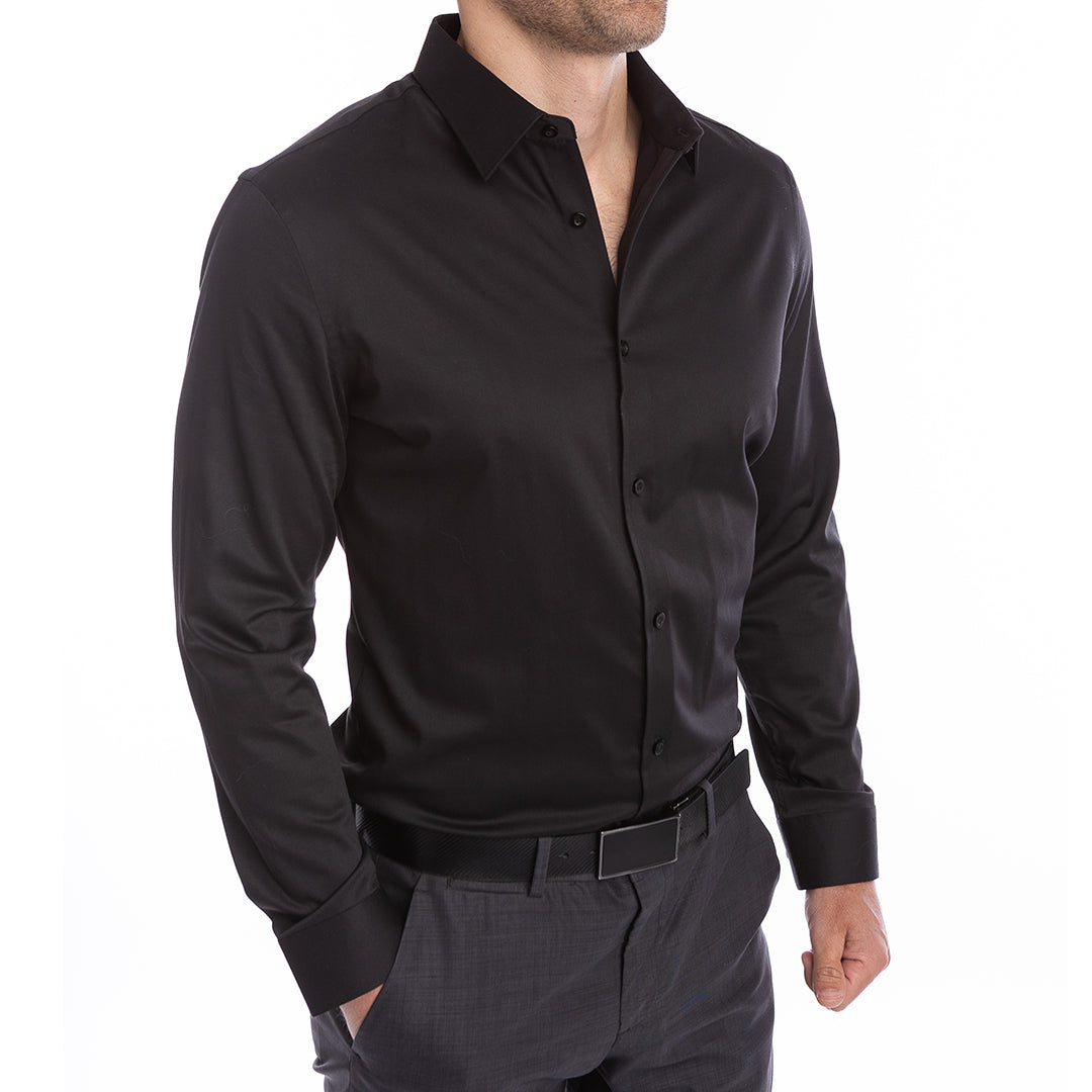 goTIELESS® Ultimate Dress Shirt — Black | Wrinkle-Resistant Bamboo Stretch