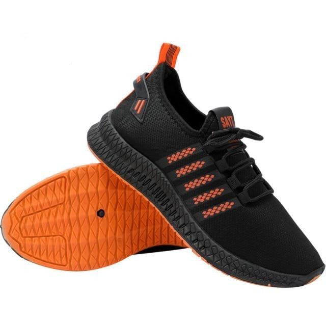 Men's Breathable Mesh Sneakers | Lightweight Non-Slip | Orange Sole | Running & Walking