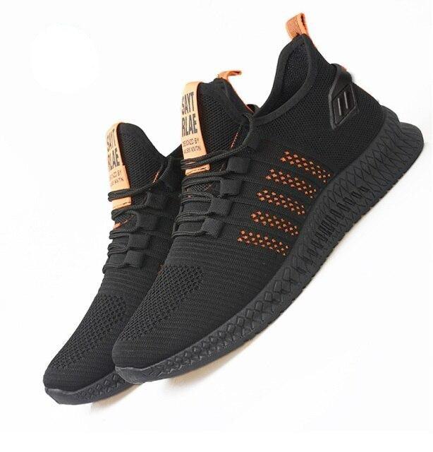 Men's Breathable Mesh Sneakers | Lightweight Non-Slip | Orange Sole | Running & Walking