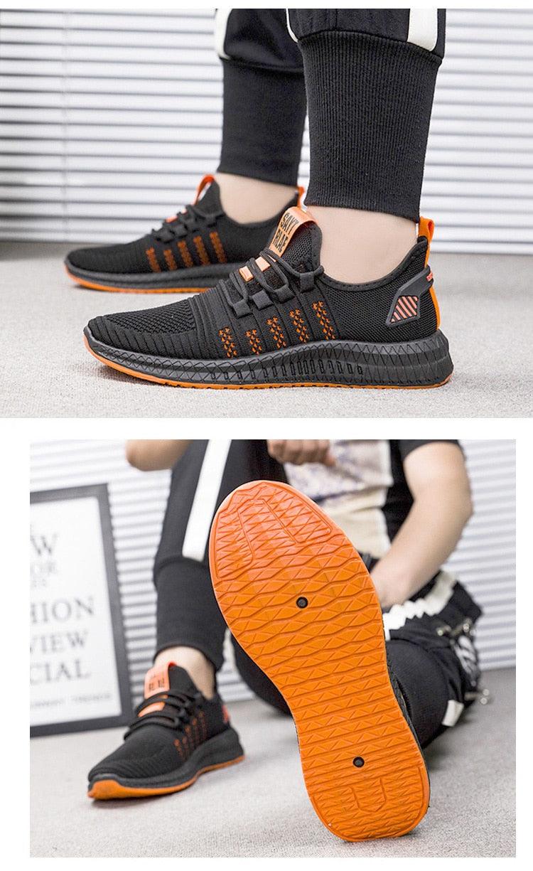 Men's Breathable Mesh Sneakers | Lightweight Non-Slip | Orange Sole | Running & Walking