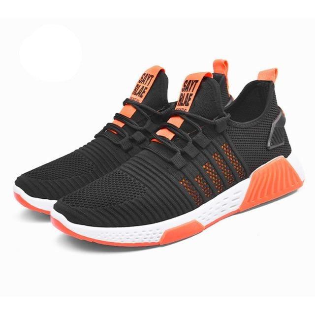 Men's Breathable Mesh Sneakers | Lightweight Non-Slip | Orange Sole | Running & Walking