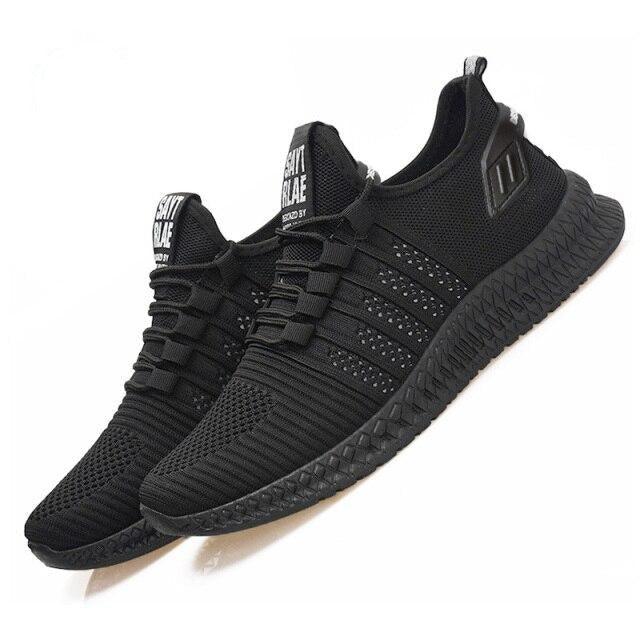 Black sneakers with text on a white background