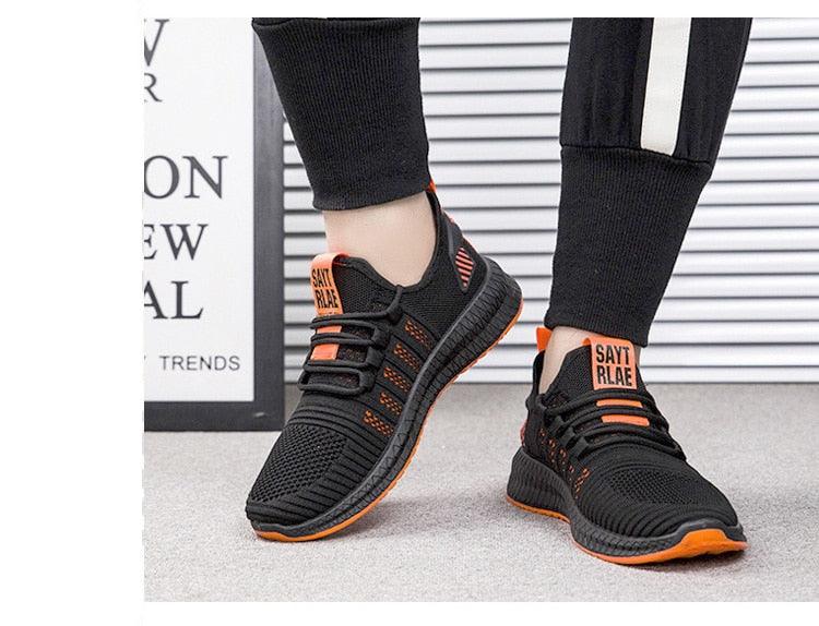 Men's Breathable Mesh Sneakers | Lightweight Non-Slip | Orange Sole | Running & Walking