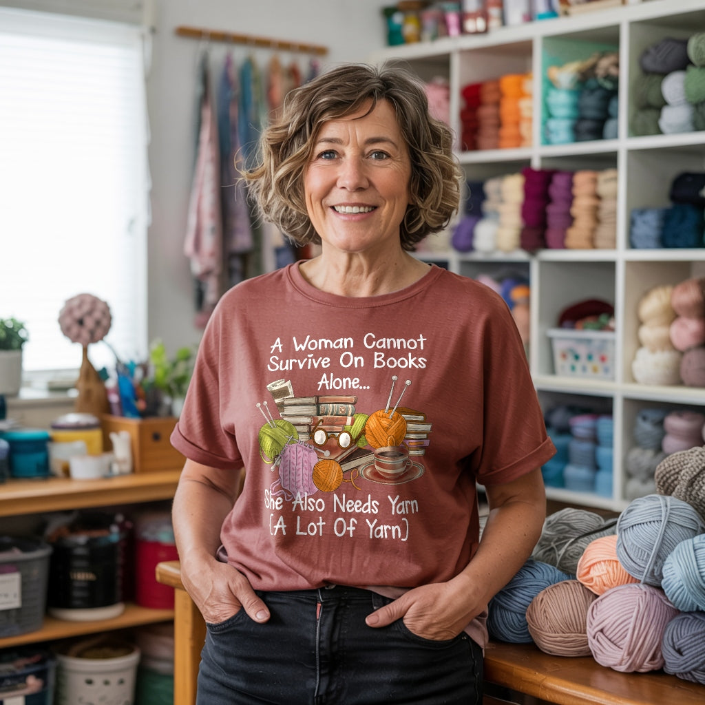 Books & Yarn Lover T-Shirt | Cozy Cotton Tee for Readers & Crafters